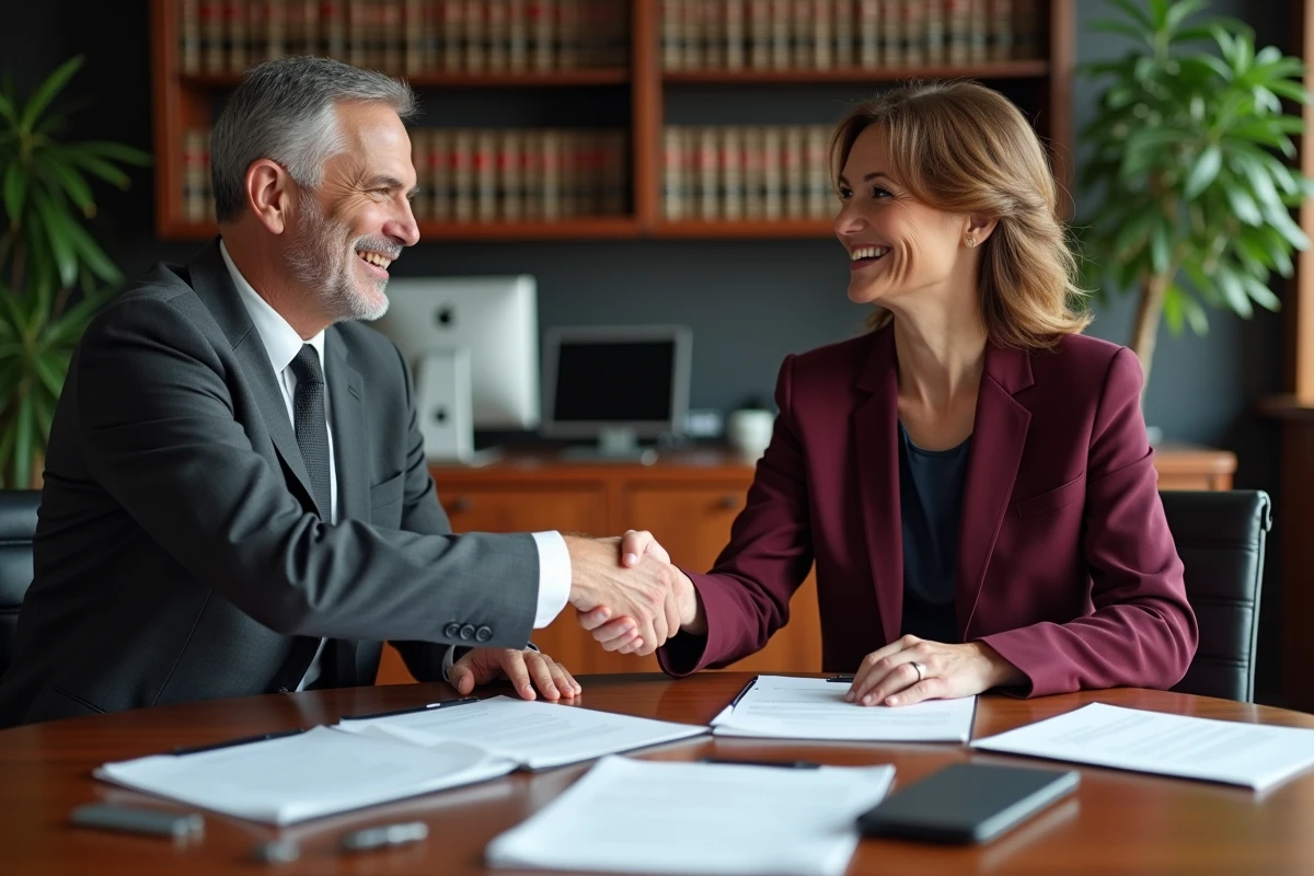 Deux professionnels signant un accord contractuel optimal dans un bureau d'entreprise