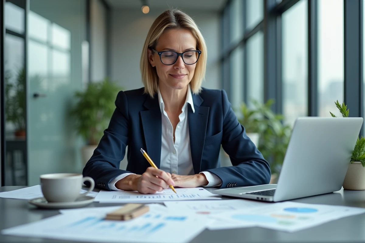 Femme professionnelle analysant des documents juridiques pour choisir le statut optimal pour la location de salle