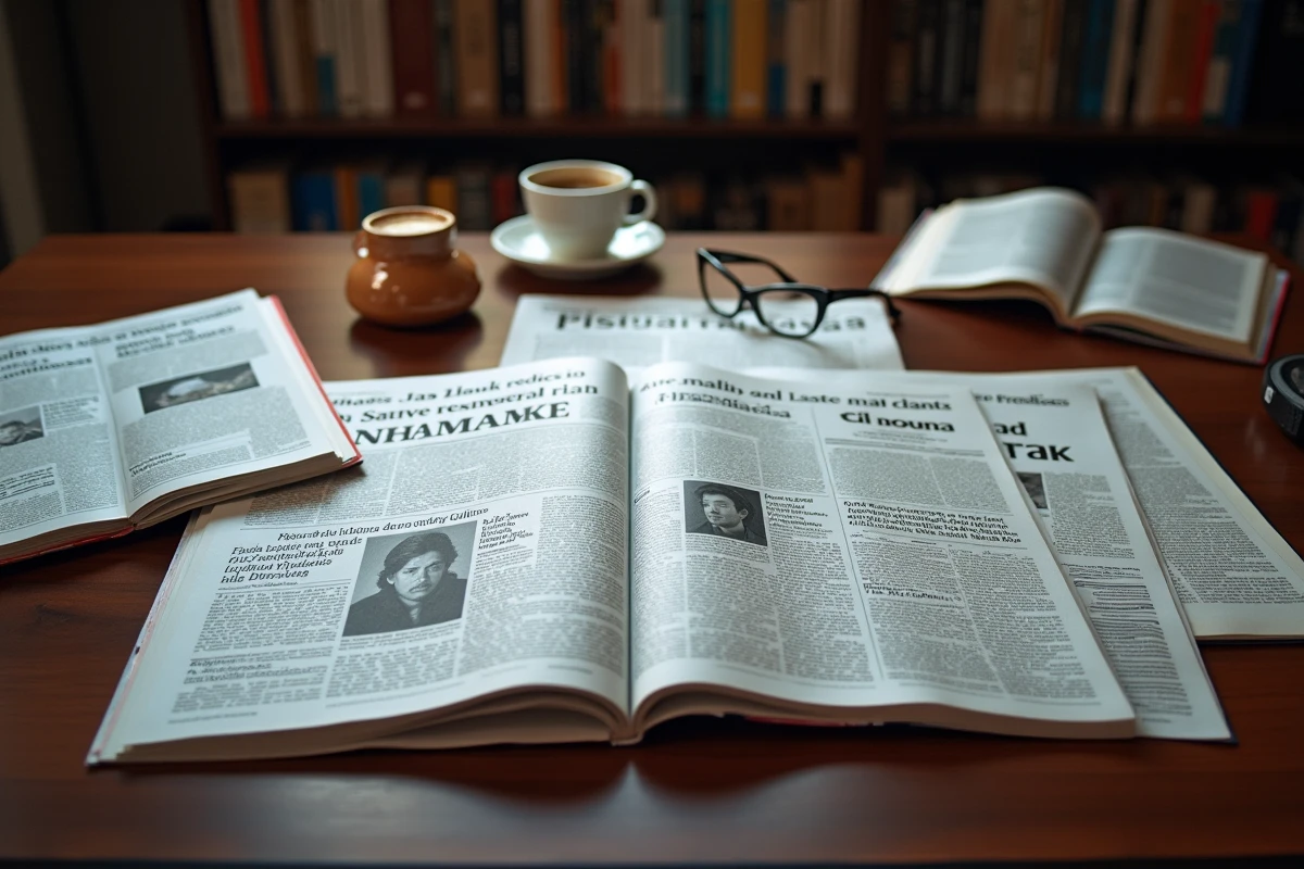 Vue de dessus de plusieurs éditions internationales du magazine le plus distribué au monde en différentes langues sur un bureau