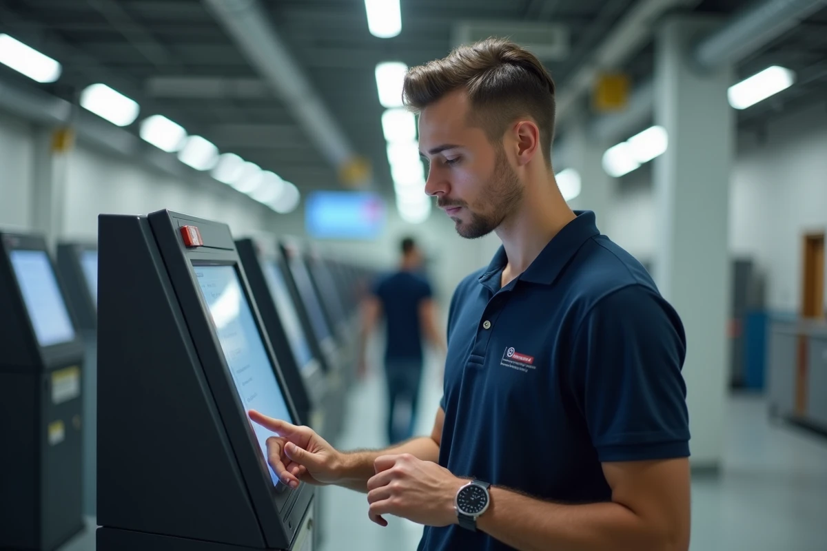Employé La Poste déclarant une absence sur une borne RH en libre-service