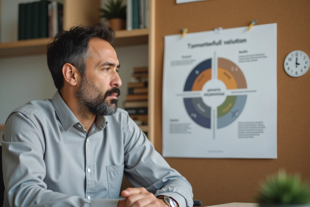 Entrepreneur analysant seul un cadre stratégique des quatre types d'opportunités de croissance dans un bureau à domicile