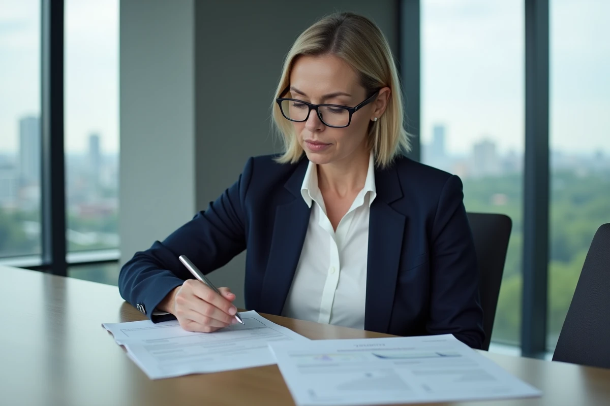 Responsable de gestion des fournisseurs analysant des contrats dans une salle de réunion d'entreprise moderne