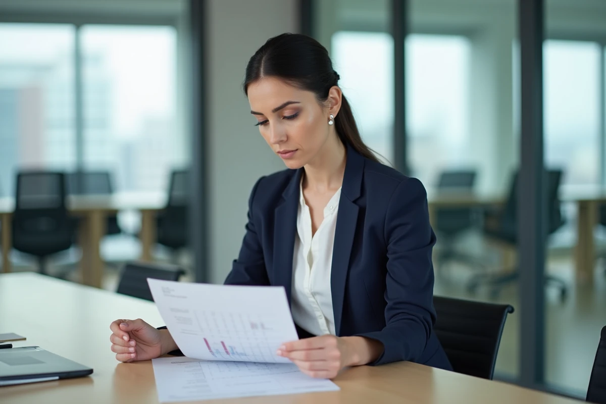 Responsable RH analysant les résultats d'un test de recrutement dans un bureau moderne