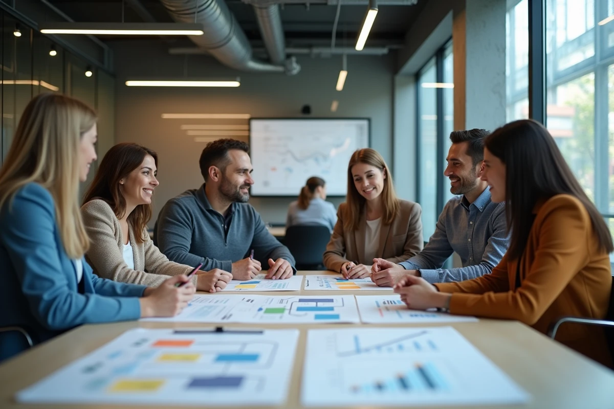 Équipe RH réunie autour d'une table pour planifier la gestion prévisionnelle des emplois et des compétences